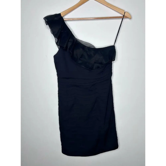 Alice + Olivia Gale One Shoulder Ruffle Black Dress Mini Silk Women’s 8 Pleated - Picture 3 of 11